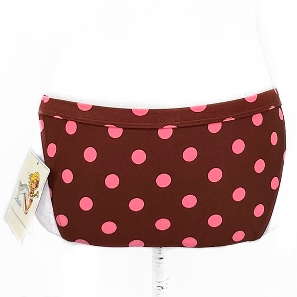 NEW Hobie Chocolate Brown & Barbie Pink Polka Dot Full Coverage Bikini Bottoms M - Picture 2 of 4